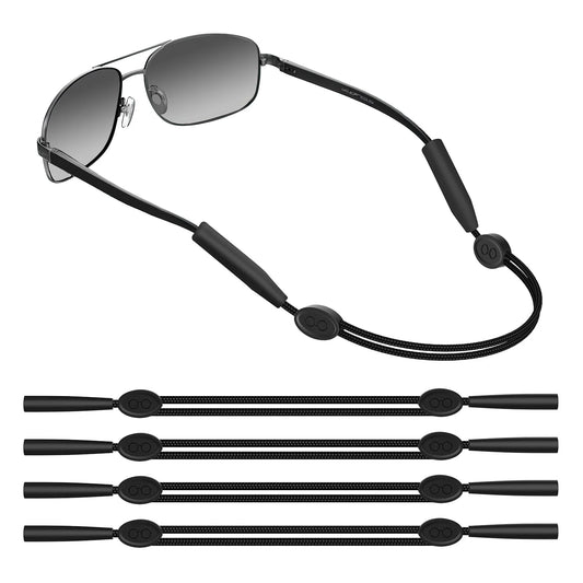 Adjustable Glasses Straps, 4Pcs Sunglasses Holder String Eyewear Retainer Polyester Neck Eyeglasses Lanyard, Black