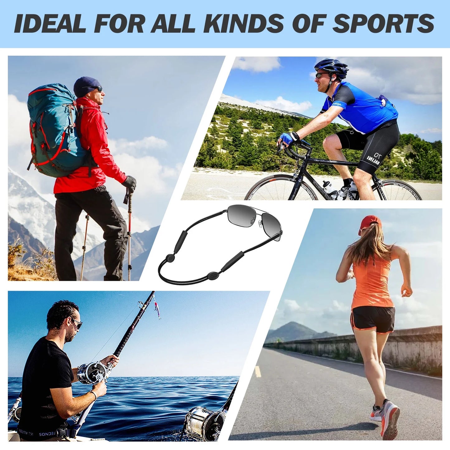 Adjustable Glasses Straps, 4Pcs Sunglasses Holder String Eyewear Retainer Polyester Neck Eyeglasses Lanyard, Black