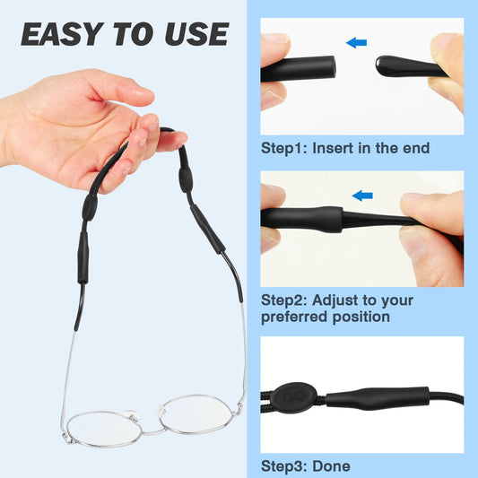 Adjustable Glasses Straps, 4Pcs Sunglasses Holder String Eyewear Retainer Polyester Neck Eyeglasses Lanyard, Black
