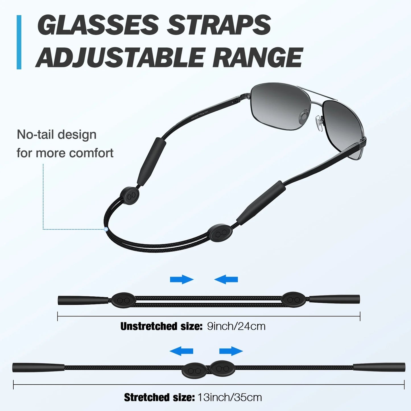 Adjustable Glasses Straps, 4Pcs Sunglasses Holder String Eyewear Retainer Polyester Neck Eyeglasses Lanyard, Black