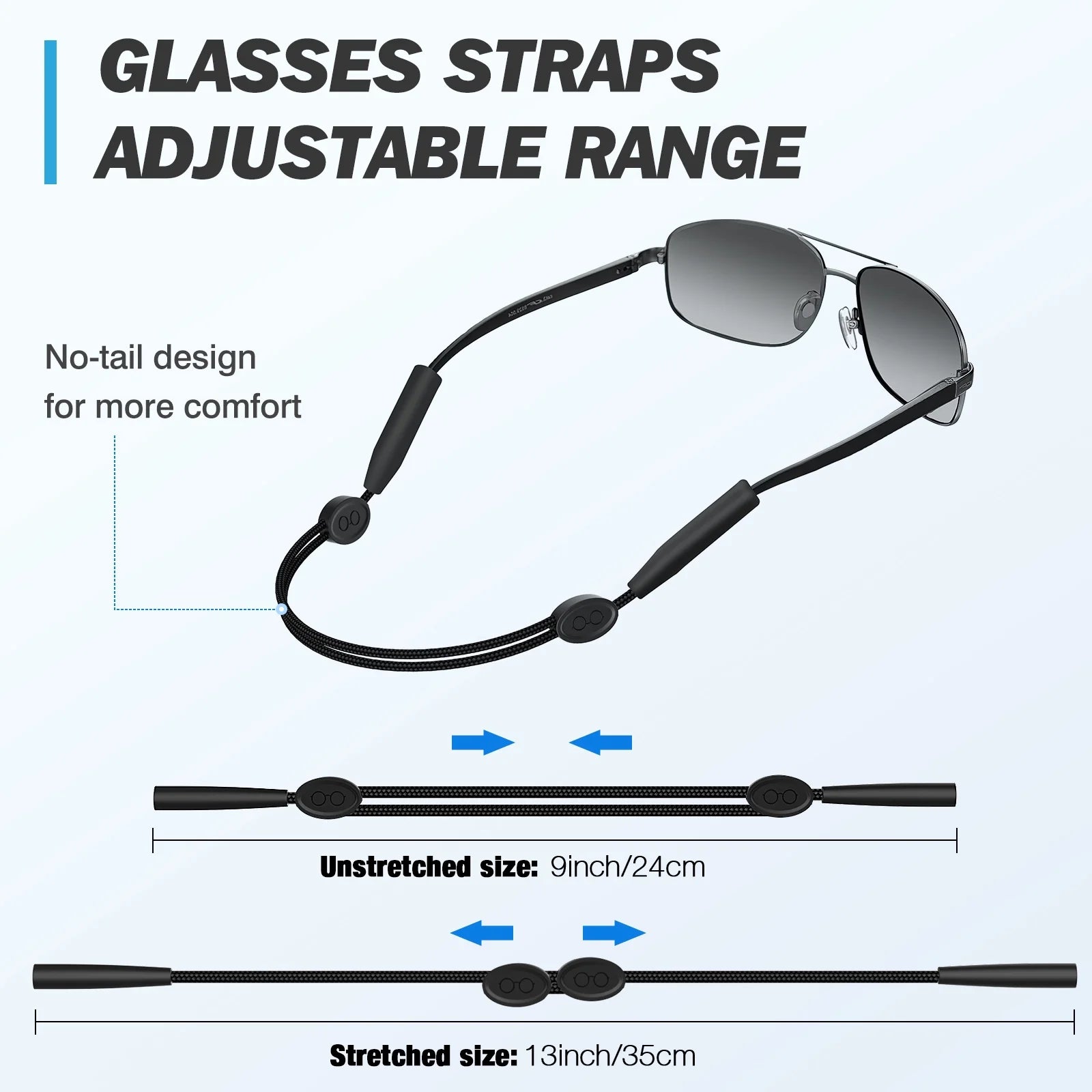 Adjustable Glasses Straps, 4Pcs Sunglasses Holder String Eyewear Retainer Polyester Neck Eyeglasses Lanyard, Black