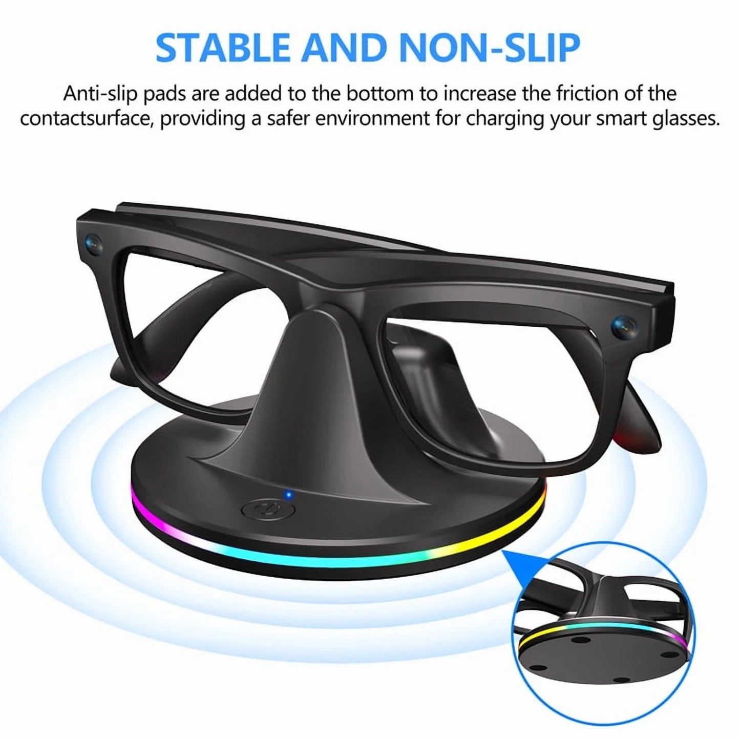 Smart Glasses Charging Dock, RGB LED Travel Station with Cable, Fast & Secure Charging Base