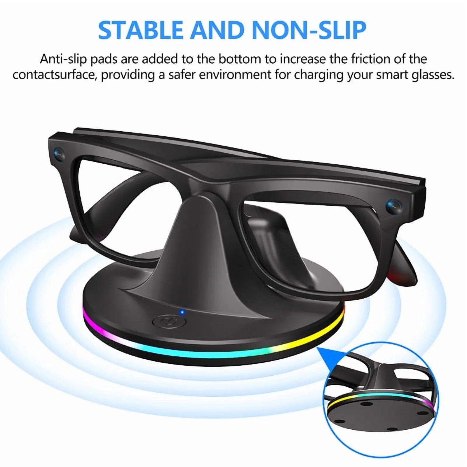 Smart Glasses Charging Dock, RGB LED Travel Station with Cable, Fast & Secure Charging Base