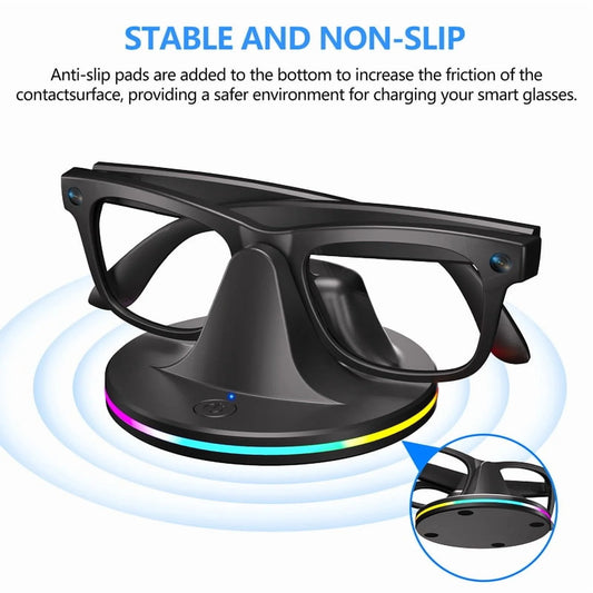 Smart Glasses Charging Dock, RGB LED Travel Station with Cable, Fast & Secure Charging Base