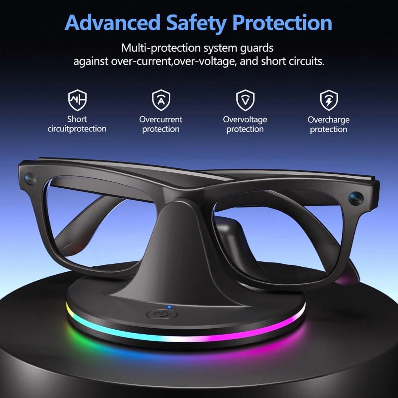 Smart Glasses Charging Dock, RGB LED Travel Station with Cable, Fast & Secure Charging Base